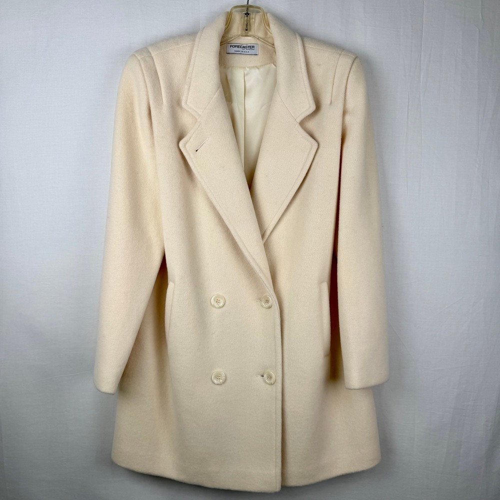 ViVTG 80's Forecaster of Boston Wool Blend Coat Cream Double Breasted Women Med